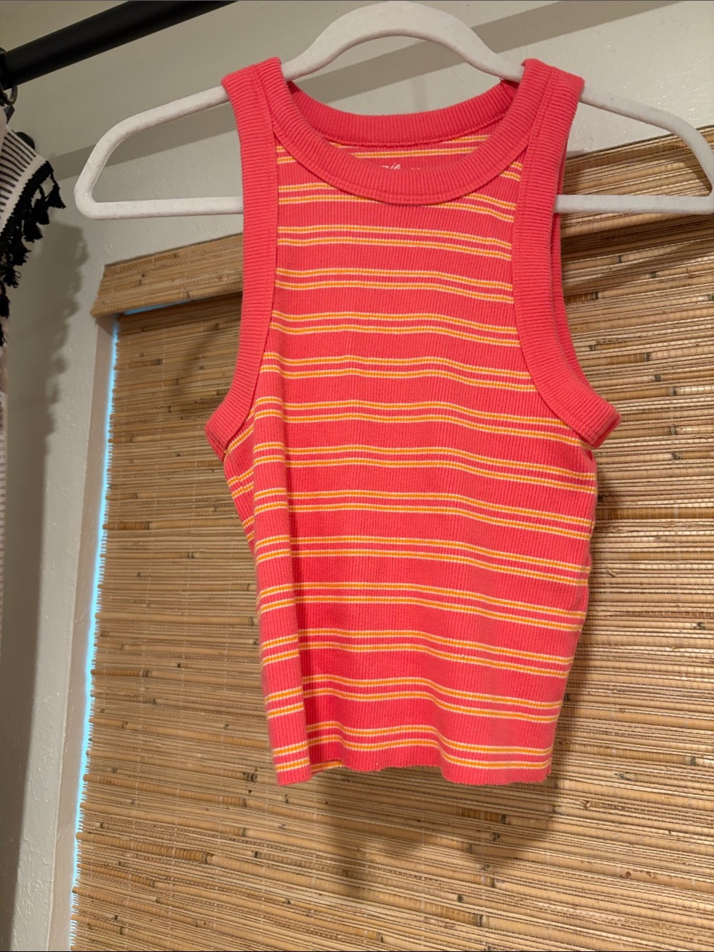 aerie Coral and Yellow Striped Ribbed Tank